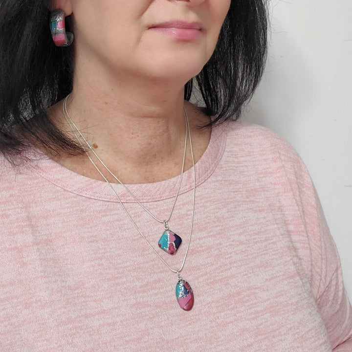 Diamond Pendant Marbled - Very Peri-Pendants-Tiry Originals, LLC