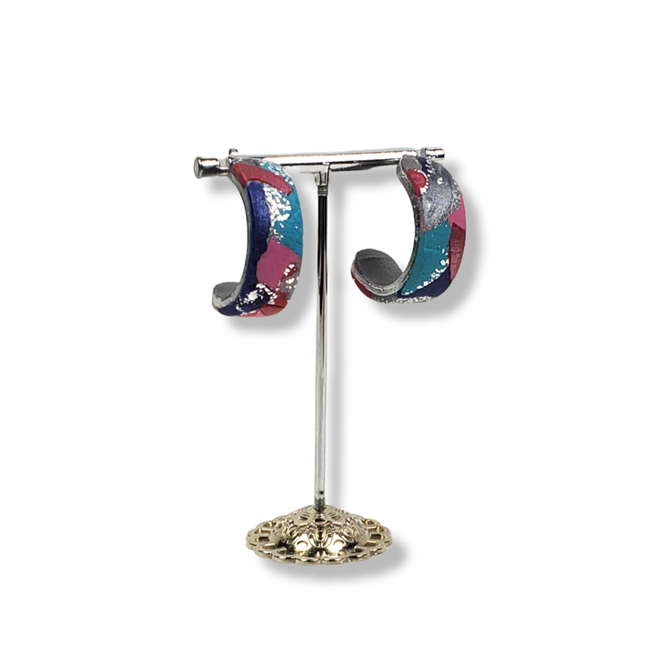Hoop Earrings Medium - Marbled - Very Peri-Earrings-Tiry Originals, LLC