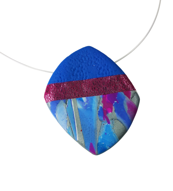 Large Angled Square Pendant - Marbled - Blue-Sale-Tiry Originals, LLC