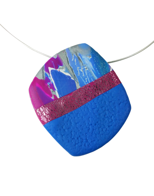 Large Angled Square Pendant - Marbled - Blue-Sale-Tiry Originals, LLC