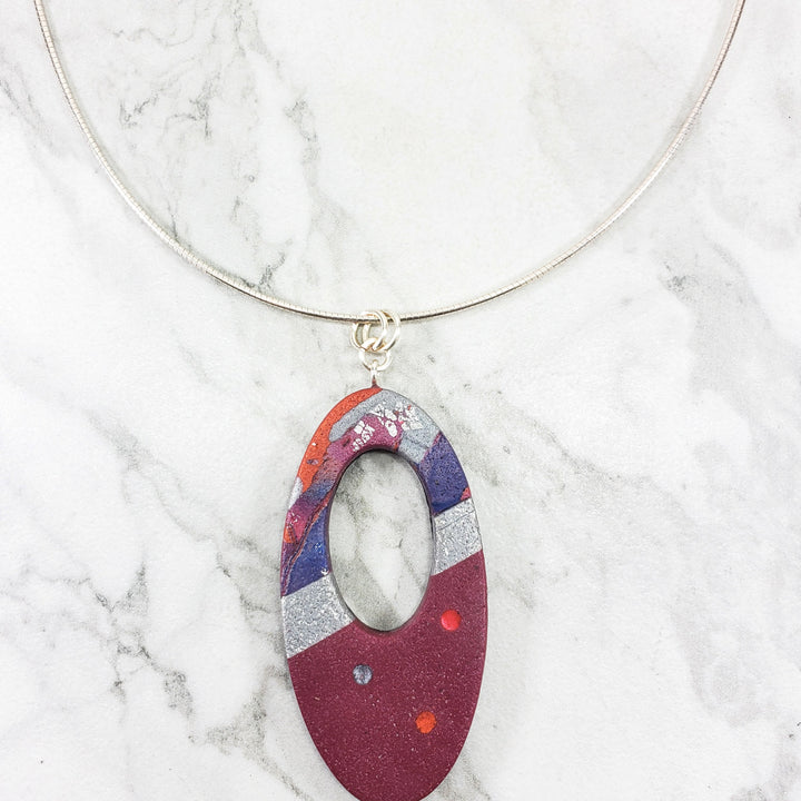 Large Oval Donut Pendant - Marbled - Viva Magenta-Pendants-Tiry Originals, LLC