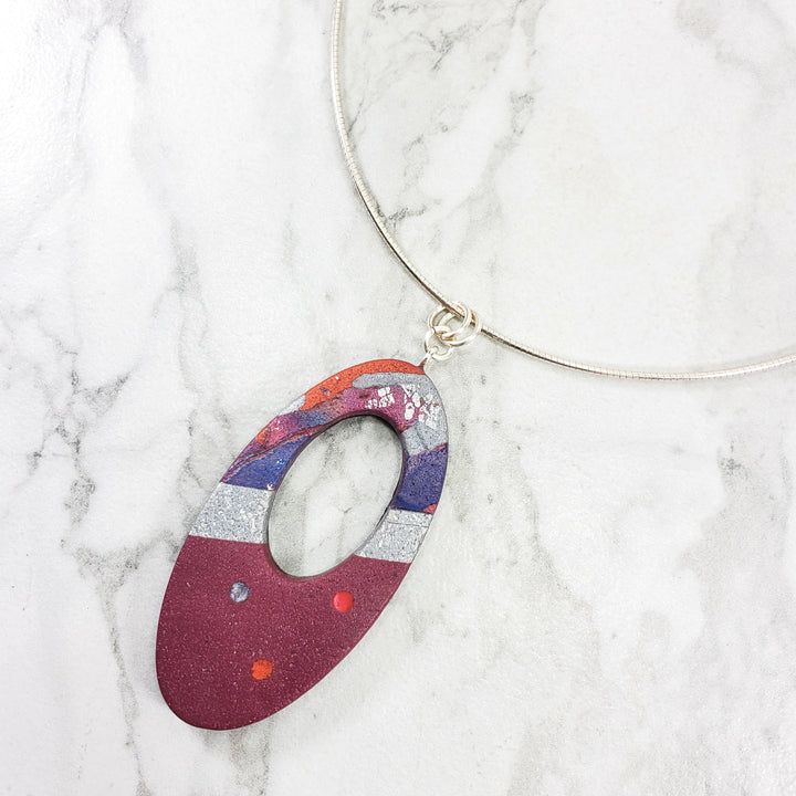 Large Oval Donut Pendant - Marbled - Viva Magenta-Pendants-Tiry Originals, LLC