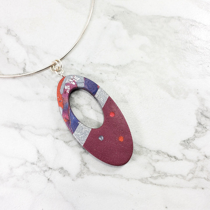 Large Oval Donut Pendant - Marbled - Viva Magenta-Pendants-Tiry Originals, LLC