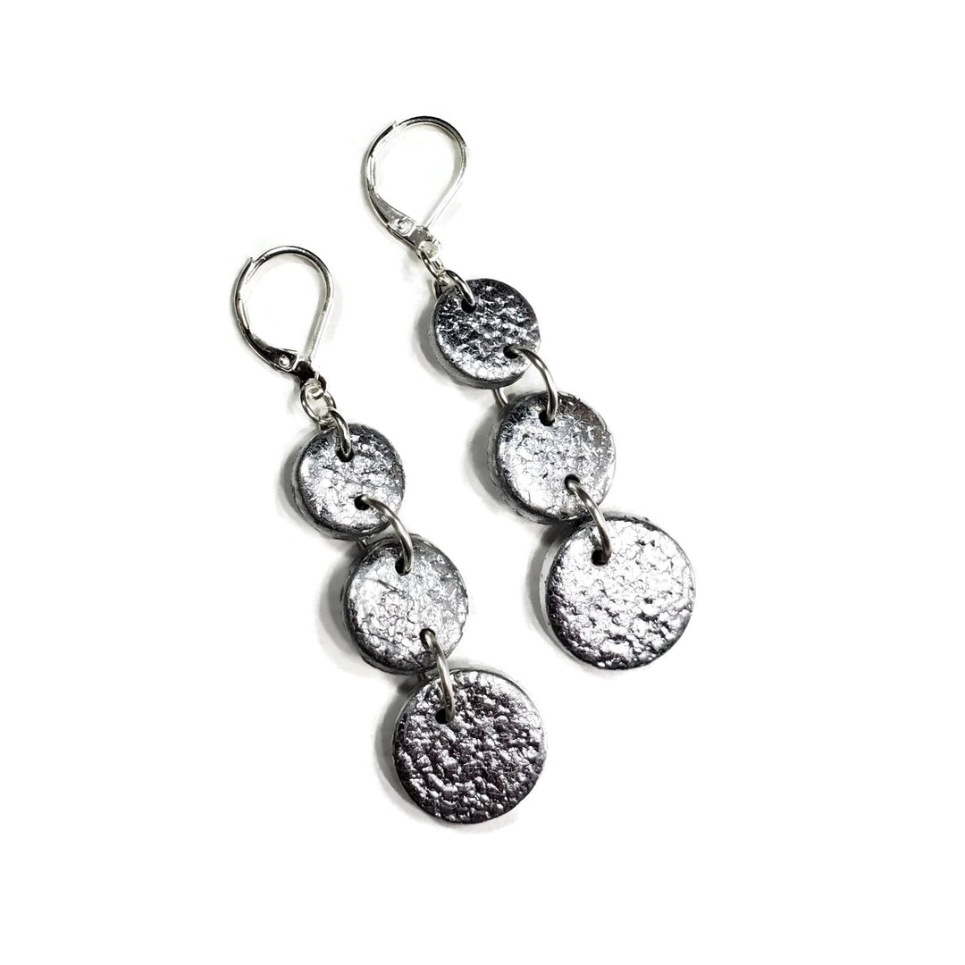 Linked Coin Dangle Earring - Chrome-Earrings-PME30 Long Link Coin-Long Chrome-Tiry Originals, LLC