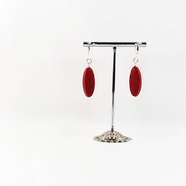 Long Oval Dangle Earring - Small - Red-Earrings-Tiry Originals, LLC