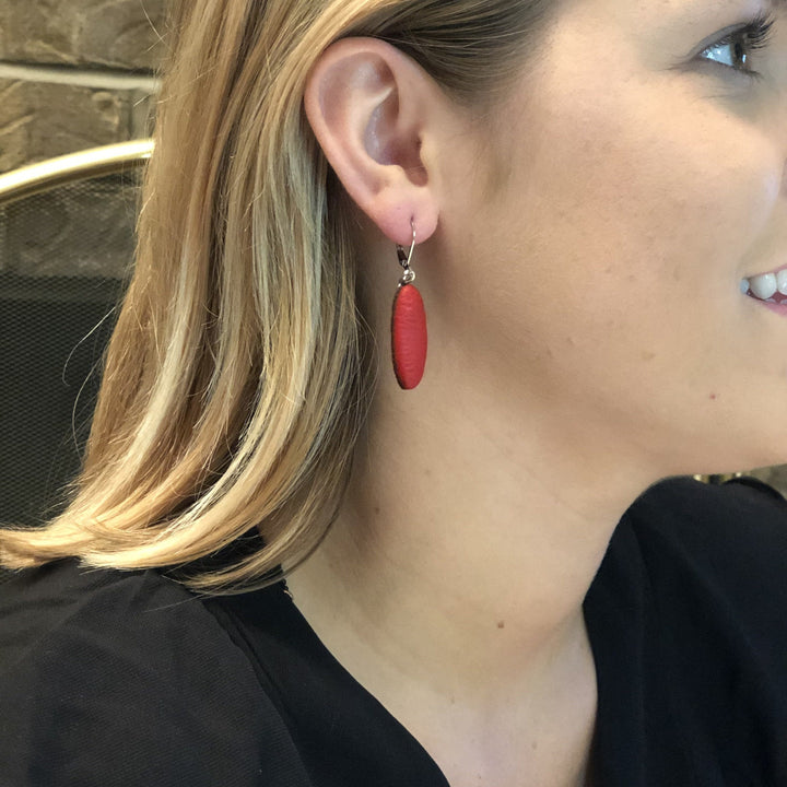 Long Oval Dangle Earring - Small - Red-Earrings-Tiry Originals, LLC