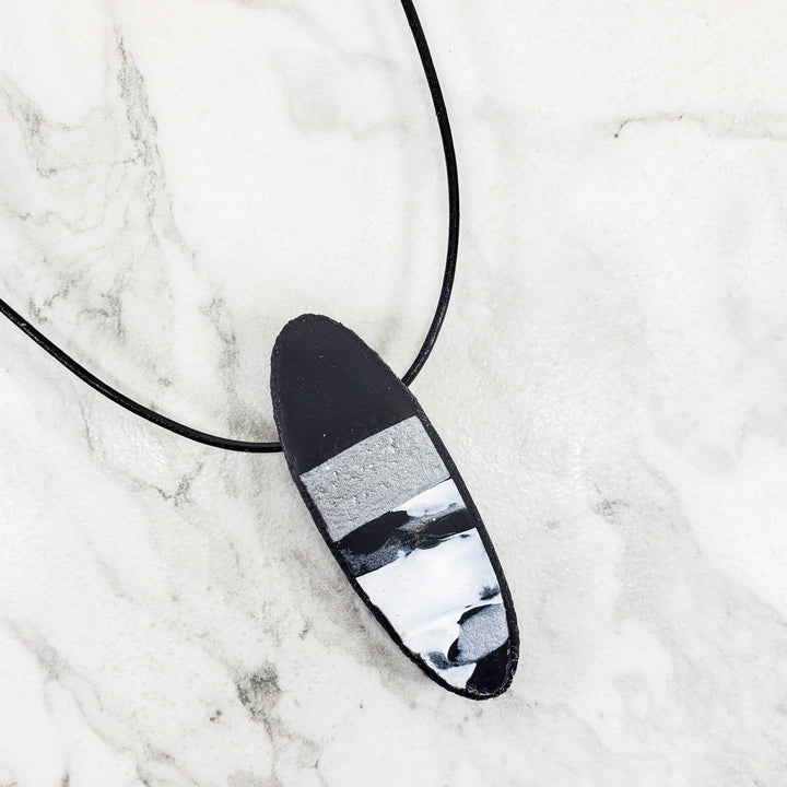 Long Oval Pendant - Calacatta-Pendants-Tiry Originals, LLC