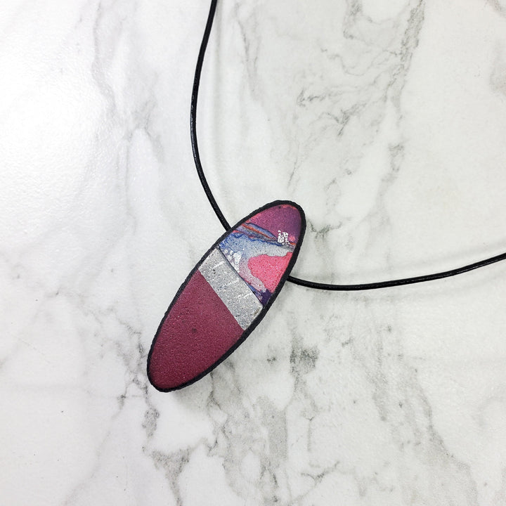 Long Oval Pendant - Marbled - Viva Magenta-Pendants-Tiry Originals, LLC