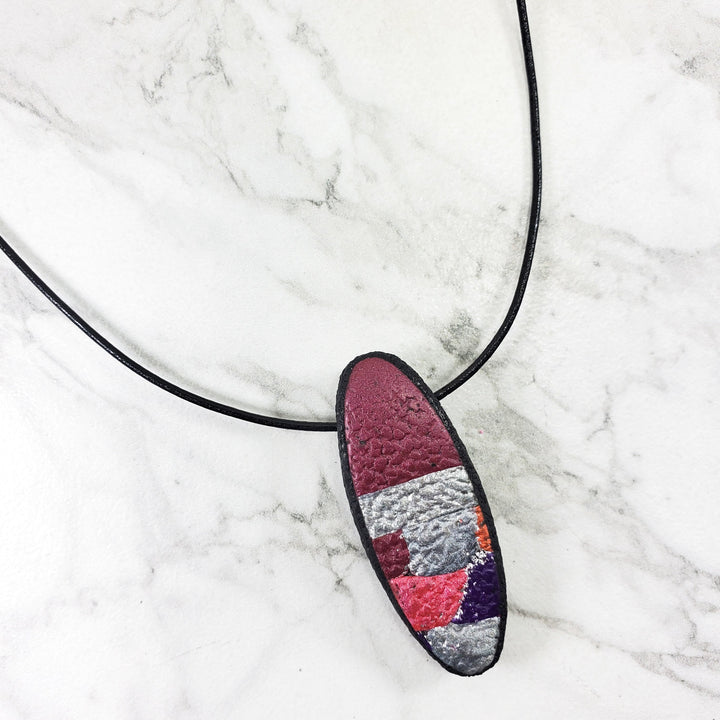 Long Oval Pendant - Marbled - Viva Magenta-Pendants-Tiry Originals, LLC