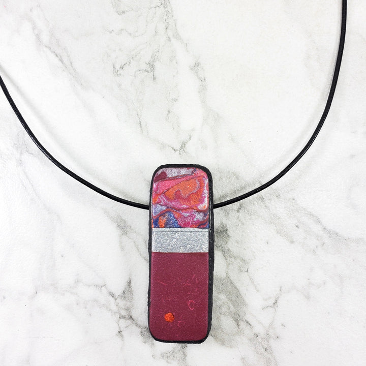 Long Rectangle Pendant - Marbled - Viva Magenta-Pendants-Tiry Originals, LLC