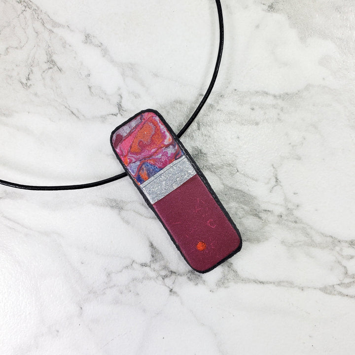 Long Rectangle Pendant - Marbled - Viva Magenta-Pendants-Tiry Originals, LLC