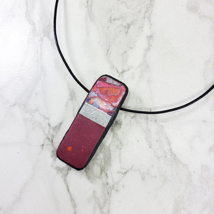 Long Rectangle Pendant - Marbled - Viva Magenta-Pendants-Tiry Originals, LLC