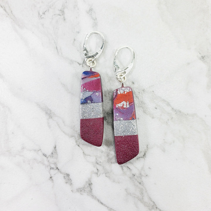 Long Strip Dangle Earrings - Marbled - Viva Magenta-Earrings-Tiry Originals, LLC