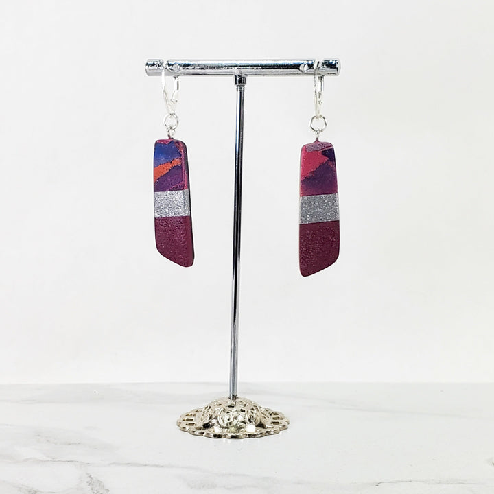 Long Strip Dangle Earrings - Marbled - Viva Magenta-Earrings-Tiry Originals, LLC