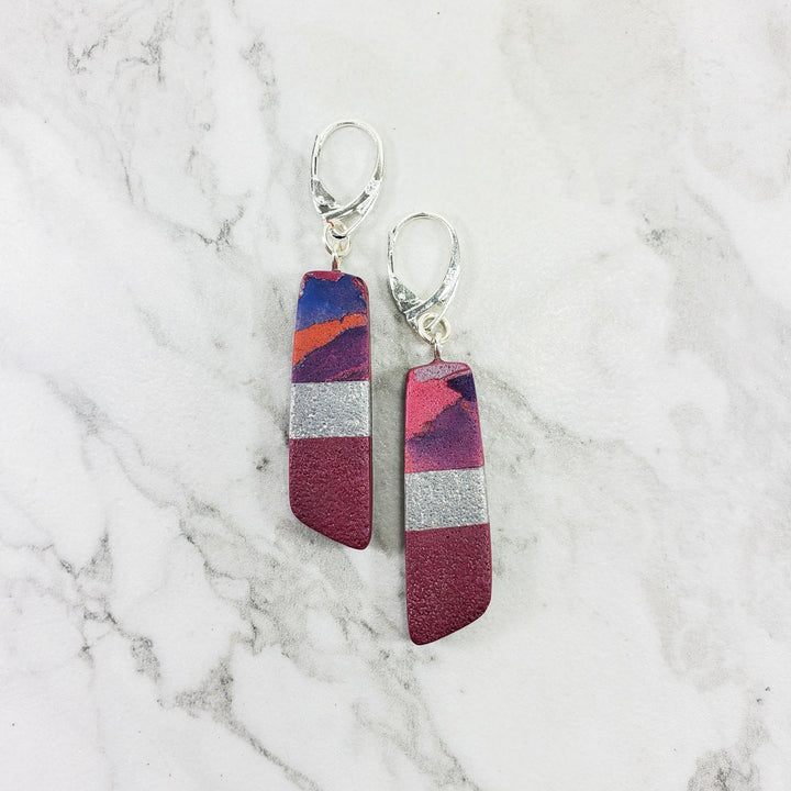 Long Strip Dangle Earrings - Marbled - Viva Magenta-Earrings-Tiry Originals, LLC