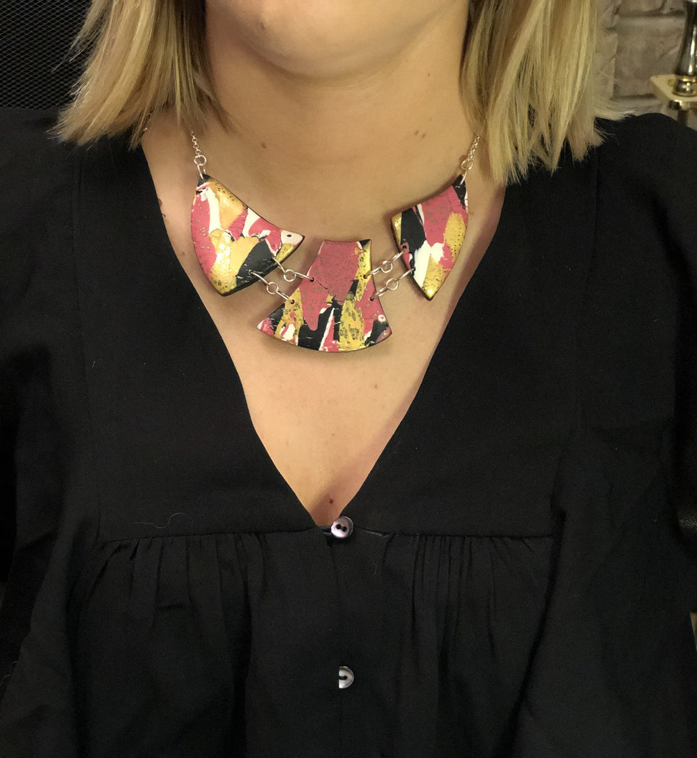 Marbled and Mosaic 3 Piece w/Link Necklace - A Day in Paris-Sale-Tiry Originals, LLC