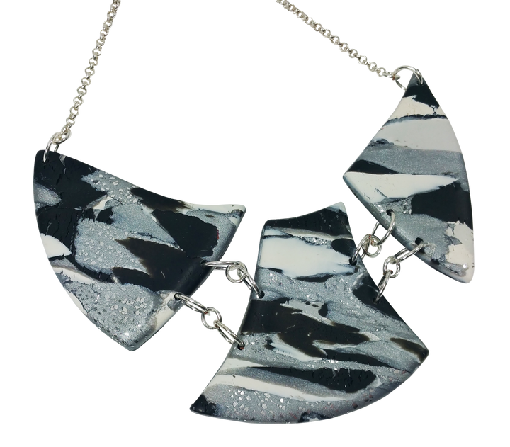Marbled and Mosaic 3 Piece w/Link Necklace - Calacatta-Necklace-PMN05 BW #1-Black Option #1-Tiry Originals, LLC