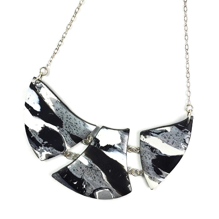 Marbled and Mosaic 3 Piece w/Link Necklace - Calacatta-Necklace-PMN05 BW #2-Black Option #2-Tiry Originals, LLC