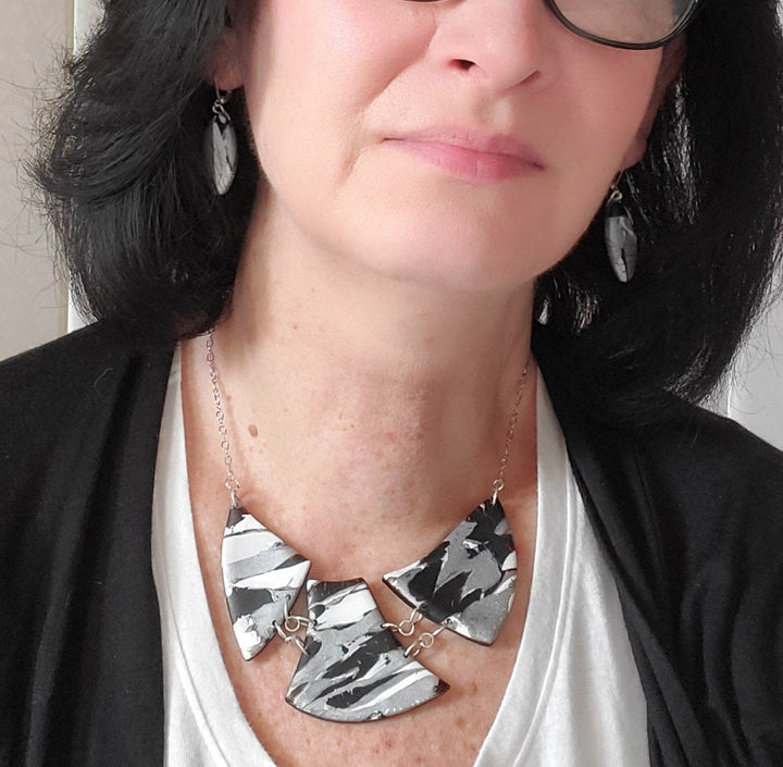 Marbled and Mosaic 3 Piece w/Link Necklace - Calacatta-Necklace-Tiry Originals, LLC