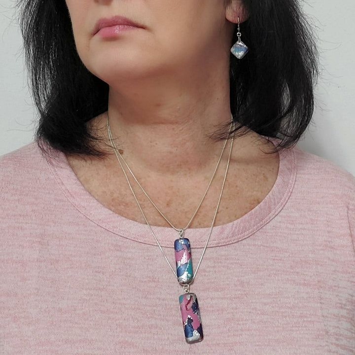 Rectangle Bar Pendant - Marbled - Very Peri-Pendants-Tiry Originals, LLC