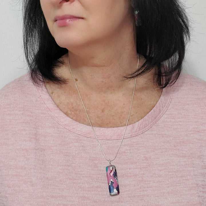 Rectangle Bar Pendant - Marbled - Very Peri-Pendants-Tiry Originals, LLC