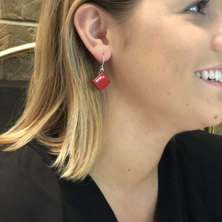 Red Diamond Dangle Earring - Red Earrings - Marble Earrings-Earrings-Tiry Originals, LLC