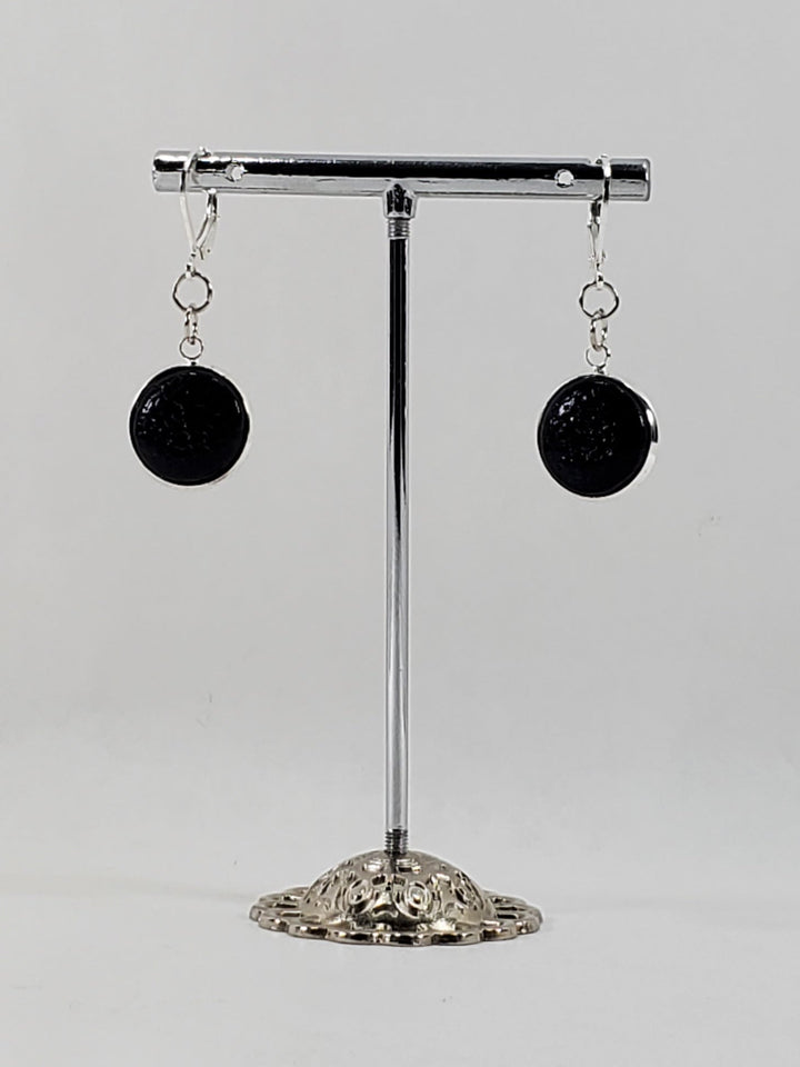 Round Bezel Dangle Earring - Black-Earrings-Tiry Originals, LLC