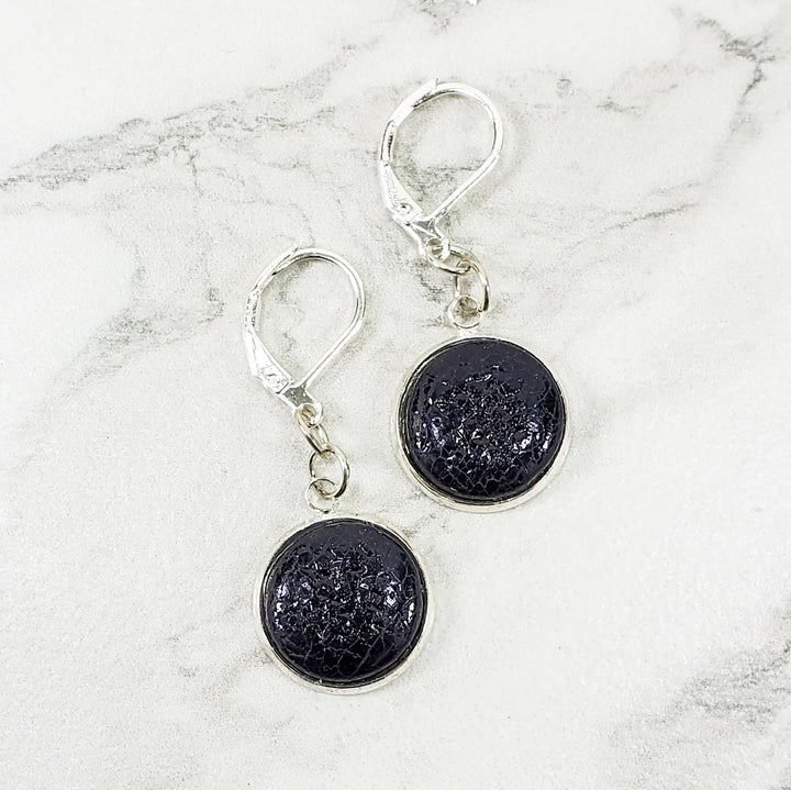 Round Bezel Dangle Earring - Black-Earrings-Tiry Originals, LLC