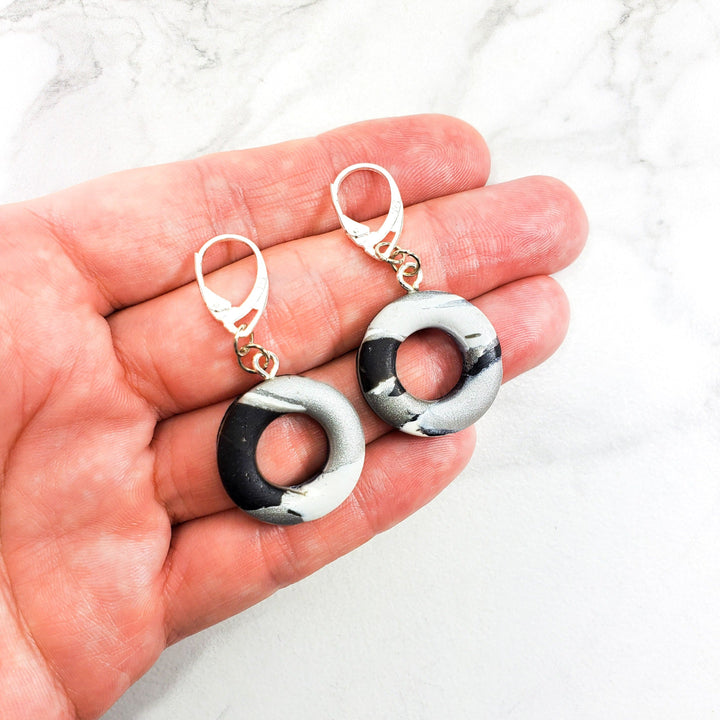 Round Cutout Ring Dangle Earring - Calacatta-Earrings-PME97 BW-1-Option #1-Tiry Originals, LLC