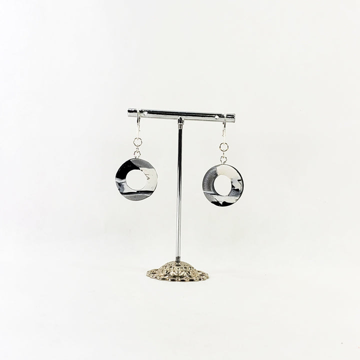 Round Cutout Ring Dangle Earring - Calacatta-Earrings-Tiry Originals, LLC