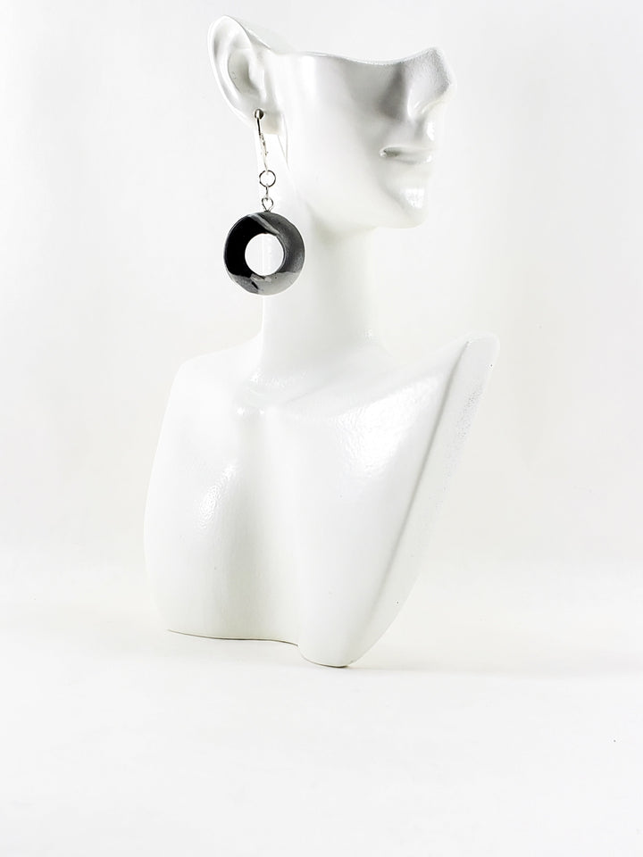 Round Cutout Ring Dangle Earring - Calacatta-Earrings-Tiry Originals, LLC