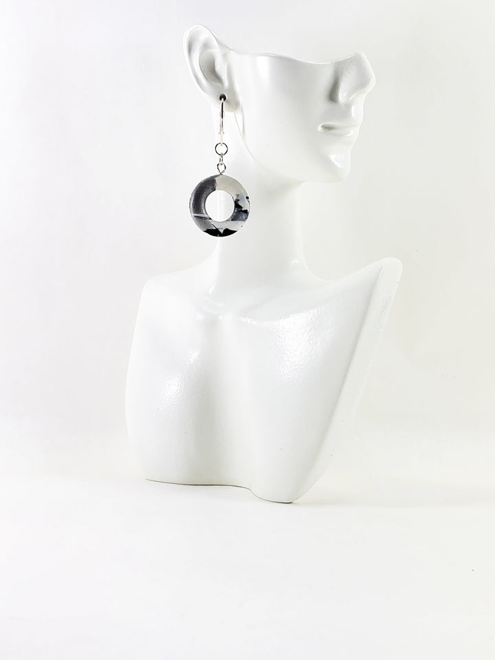 Round Cutout Ring Dangle Earring - Calacatta-Earrings-Tiry Originals, LLC