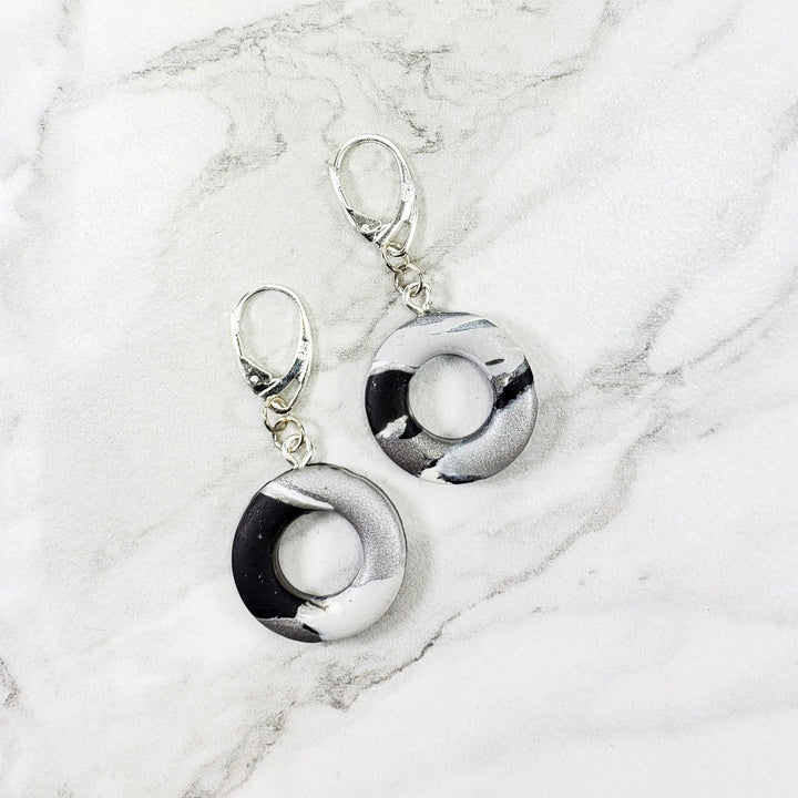 Round Cutout Ring Dangle Earring - Calacatta-Earrings-Tiry Originals, LLC