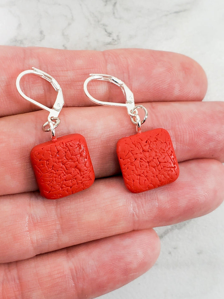 Simple Square Dangle Earring - Scarlett Red-Earrings-PME06 red-Red-Tiry Originals, LLC