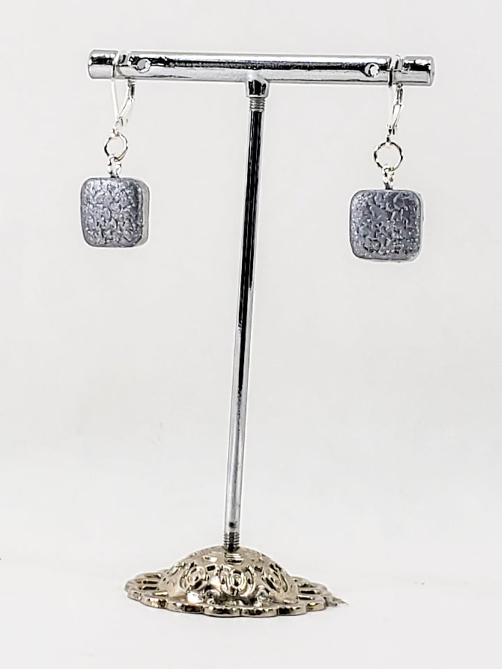 Small Square Dangle Earring - Silver-Earrings-Tiry Originals, LLC
