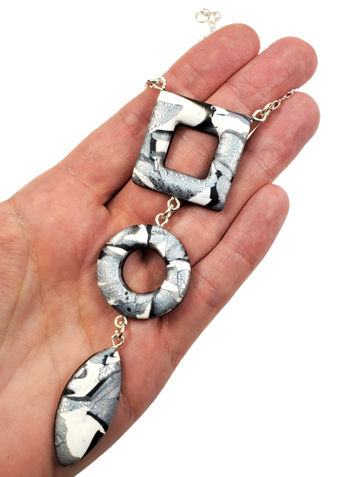 Square Circle Diamond Necklace - Calacatta-Necklace-Tiry Originals, LLC