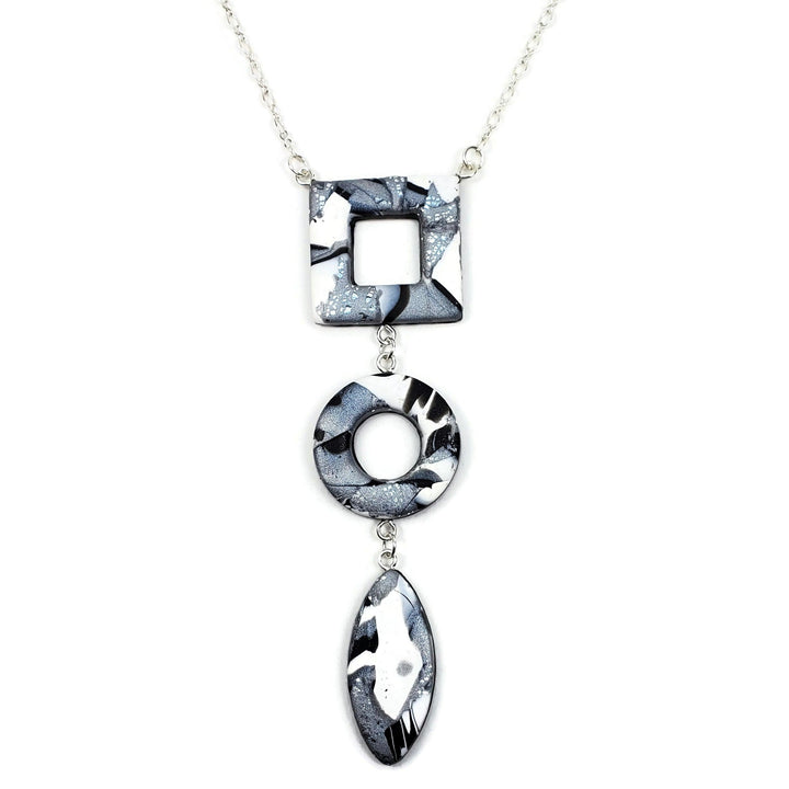 Square Circle Diamond Necklace - Calacatta-Necklace-Tiry Originals, LLC