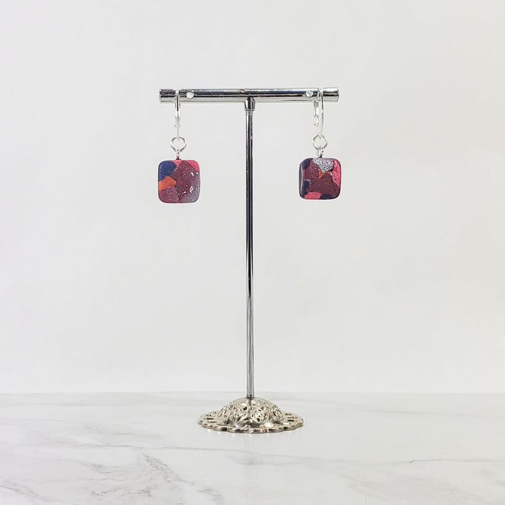 Square Dangle Earring - Marbled - Viva Magenta-Earrings-Tiry Originals, LLC
