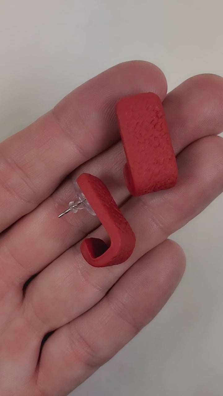 Solid Color Huggie Earring - Red Large Size for Statement Style