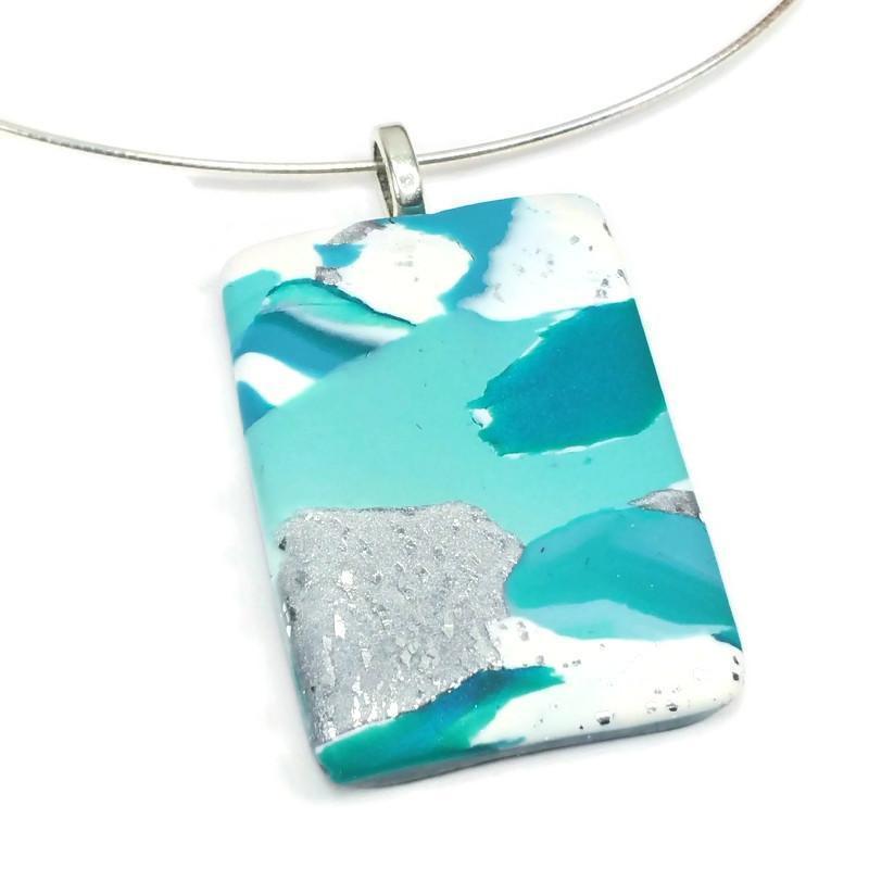 1" x1-1/2" Medium Rectangle Pendant - Turquoise Water-Sale-PMP11 #1-Teal -1-Tiry Originals, LLC