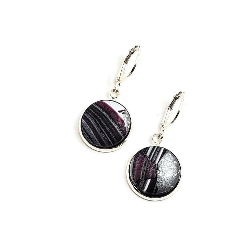 14mm Round Bezel Dangle Earring - Amaranthine-Sale--Tiry Originals, LLC