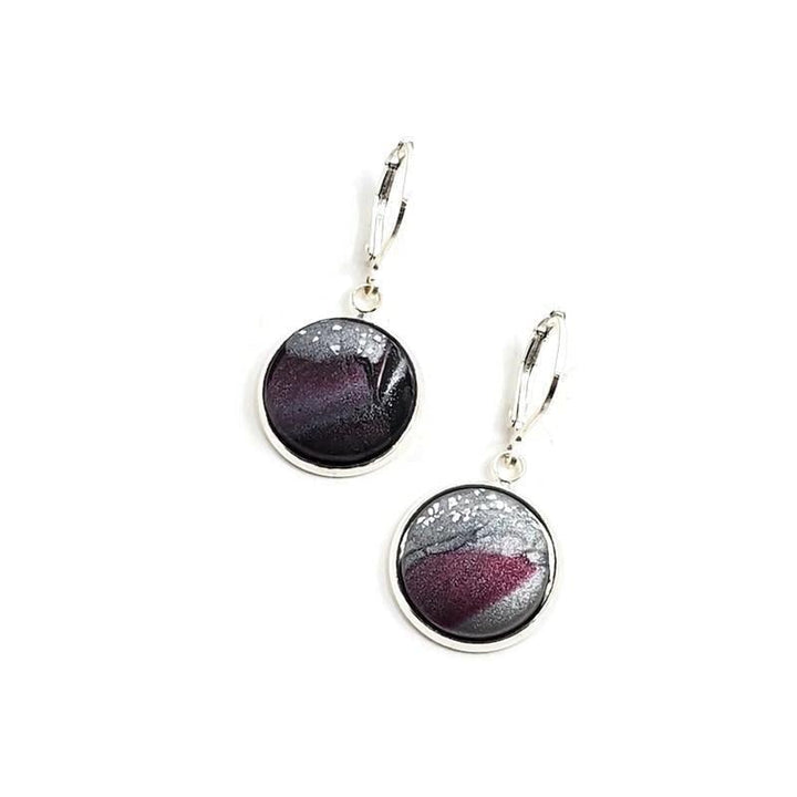 14mm Round Bezel Dangle Earring - Amaranthine-Sale--Tiry Originals, LLC