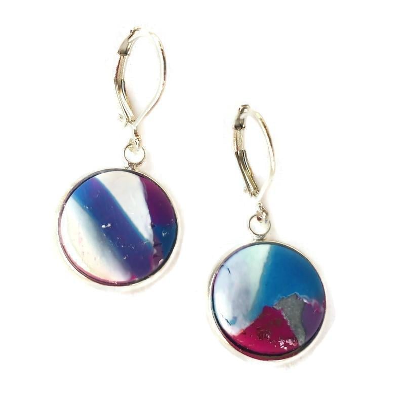 14mm Round Bezel Dangle Earring - Blue-Sale--Tiry Originals, LLC