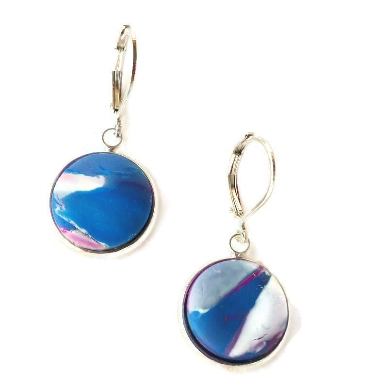 14mm Round Bezel Dangle Earring - Blue-Sale--Tiry Originals, LLC