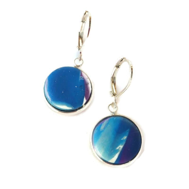 14mm Round Bezel Dangle Earring - Blue-Sale--Tiry Originals, LLC