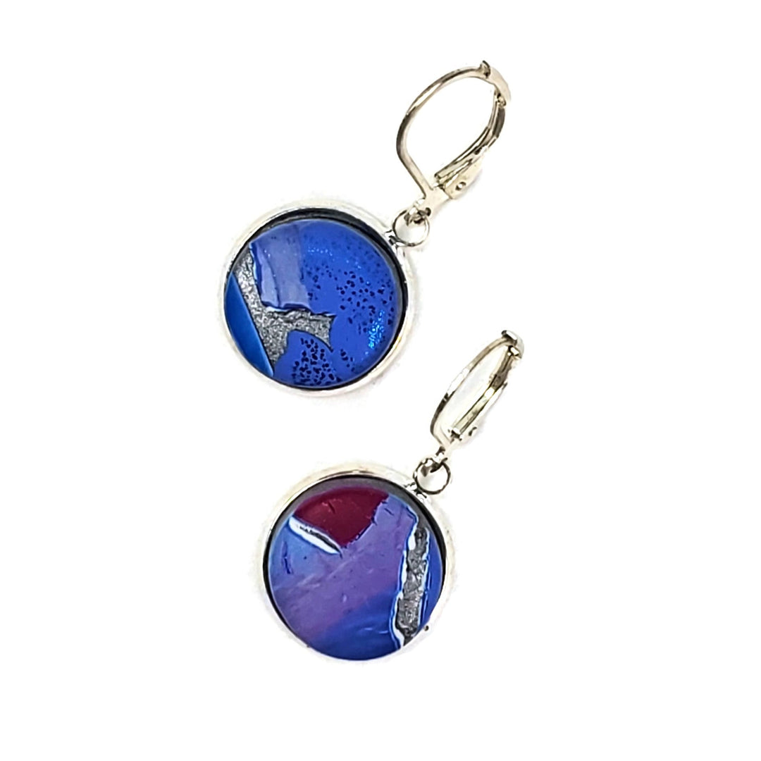 14mm Round Bezel Dangle Earring - Blue-Sale--Tiry Originals, LLC