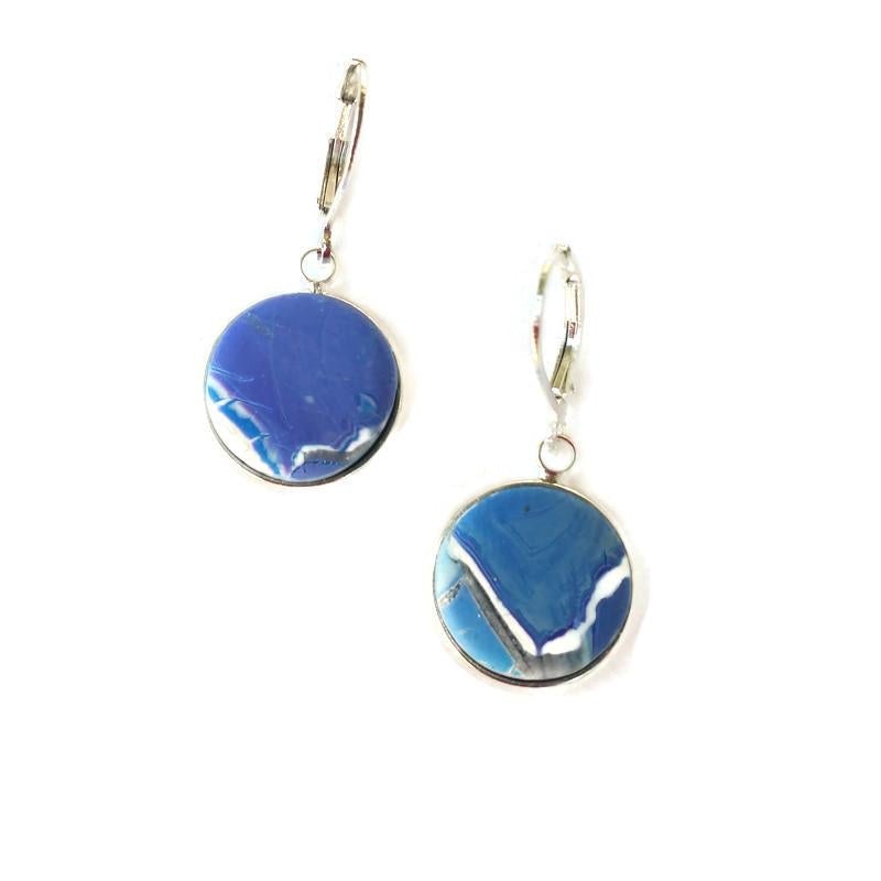 14mm Round Bezel Dangle Earring - Blue-Sale-Tiry Originals, LLC