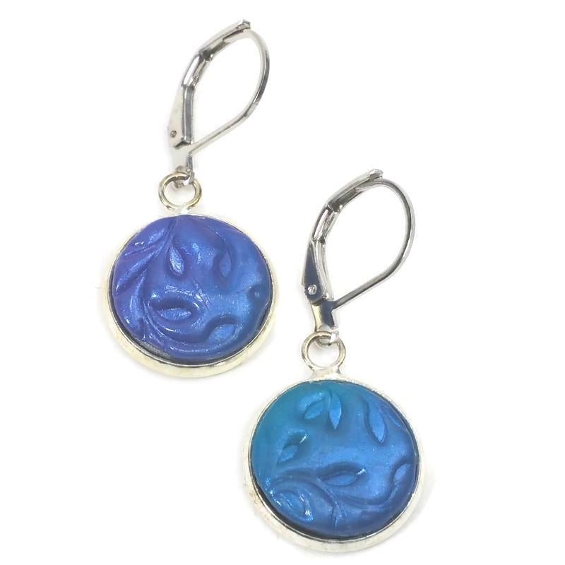 14mm Round Bezel Dangle Earring - Blue-Sale-Tiry Originals, LLC