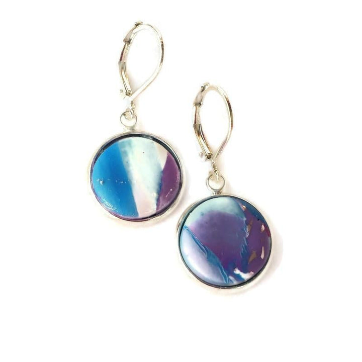 14mm Round Bezel Dangle Earring - Blue-Sale--Tiry Originals, LLC