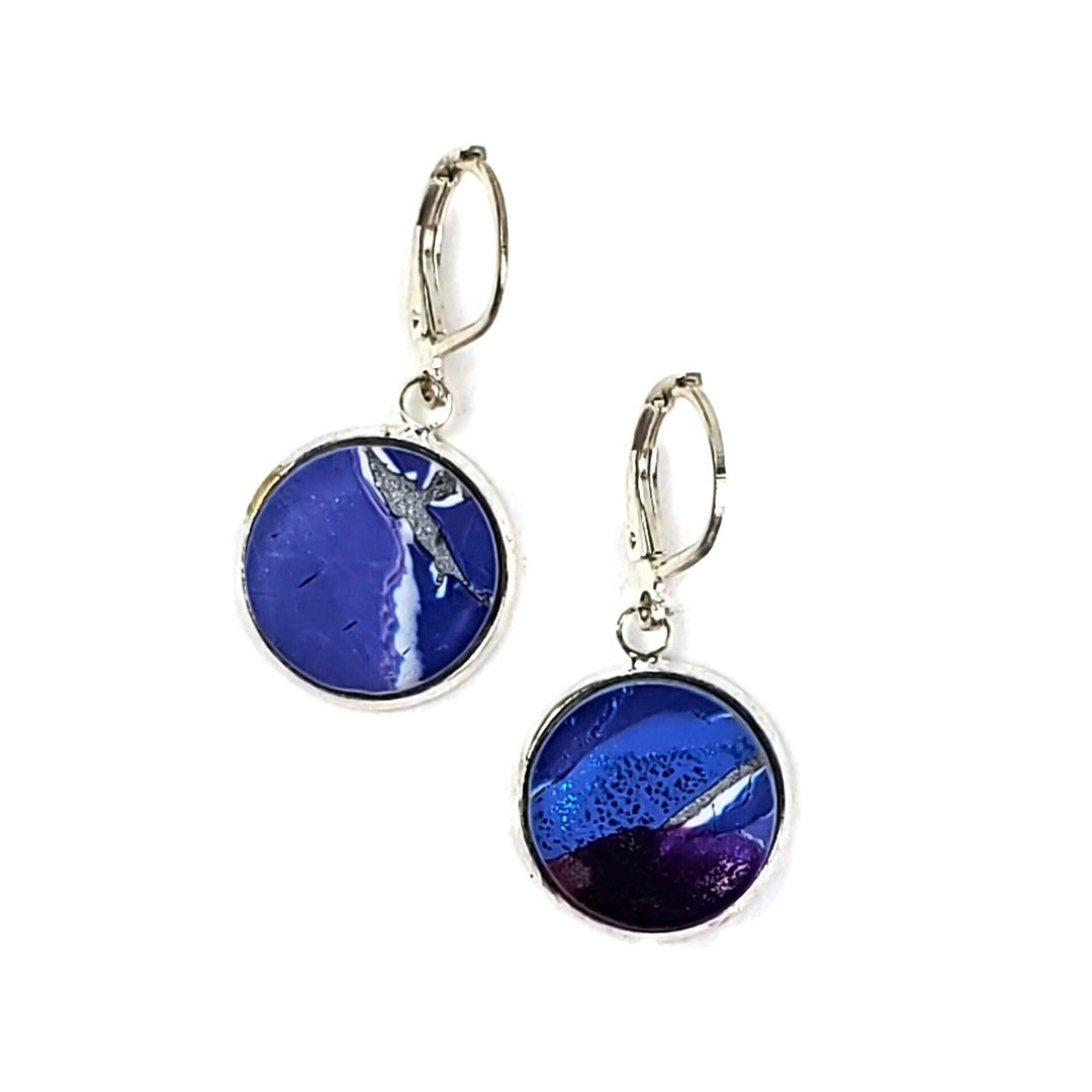 14mm Round Bezel Dangle Earring - Blue-Sale-Tiry Originals, LLC